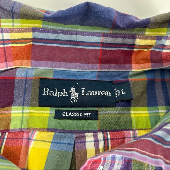 Ralph Lauren Shirt Mens Large Blue Madras Plaid Multicolor Classic Button Up VTG - Picture 3 of 6